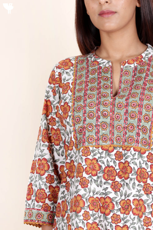 Bizzy Lizzy Kurta Pant Set With Chiffon Dupatta In Block Print